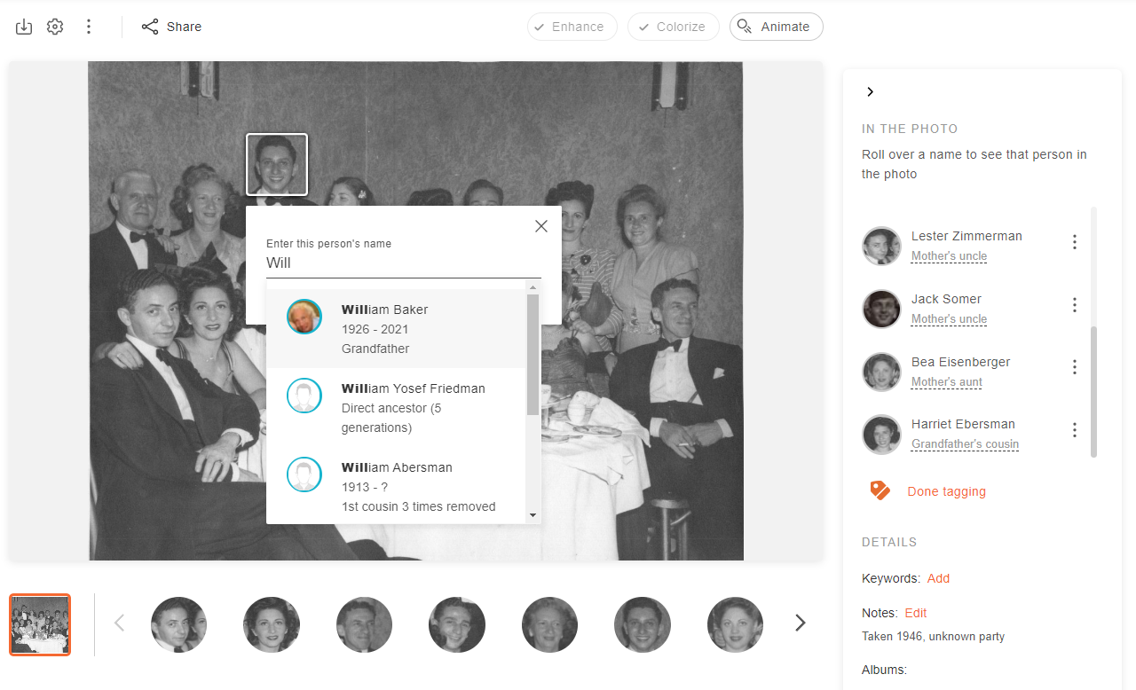 Image tagging: tag pictures on MyHeritage