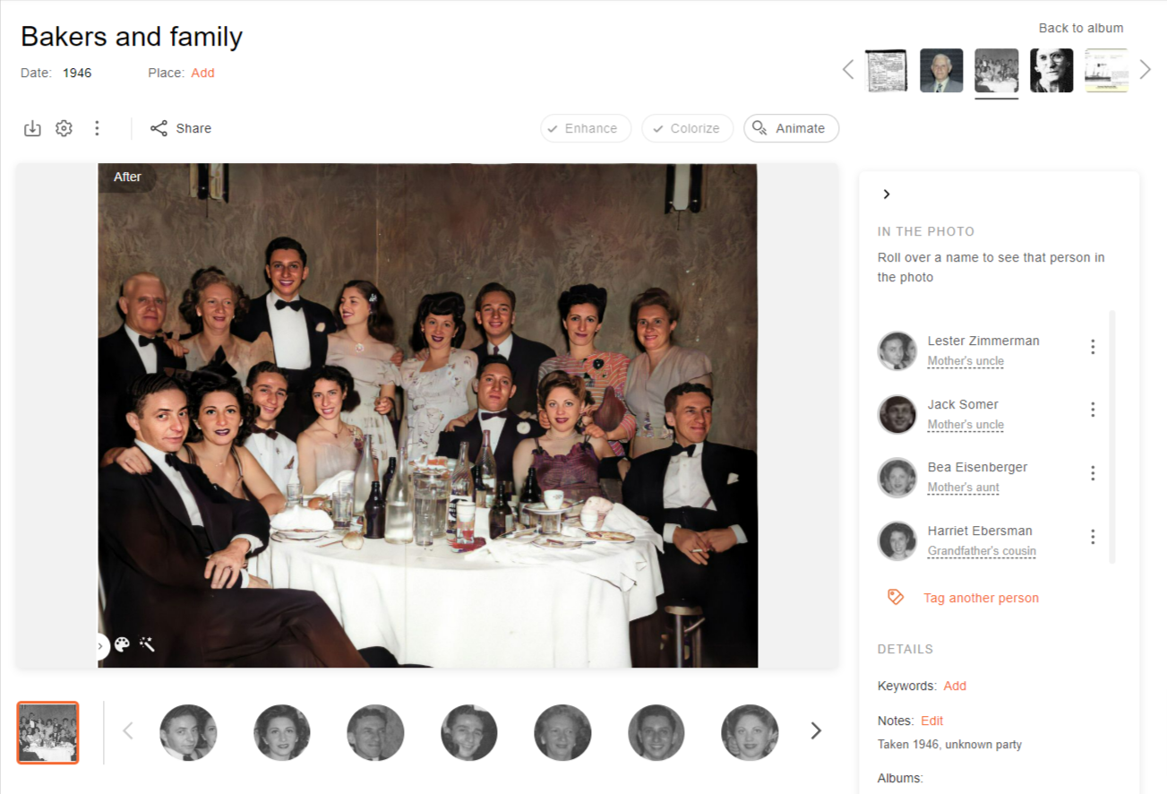 Individual photo page on MyHeritage
